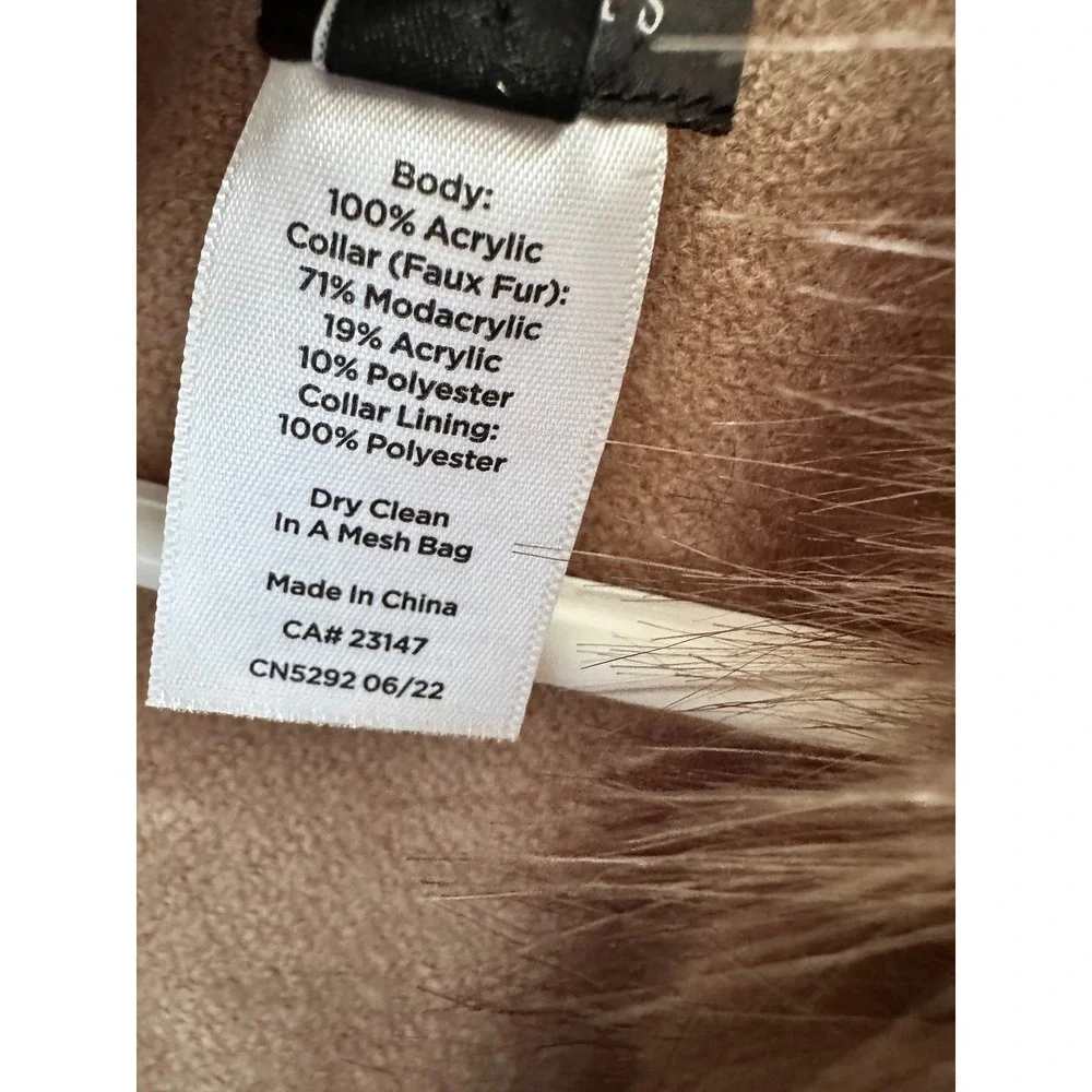 Talbots Camel Tan Faux Fur Collar Wrap Shawl Fringed Cape‎ M L